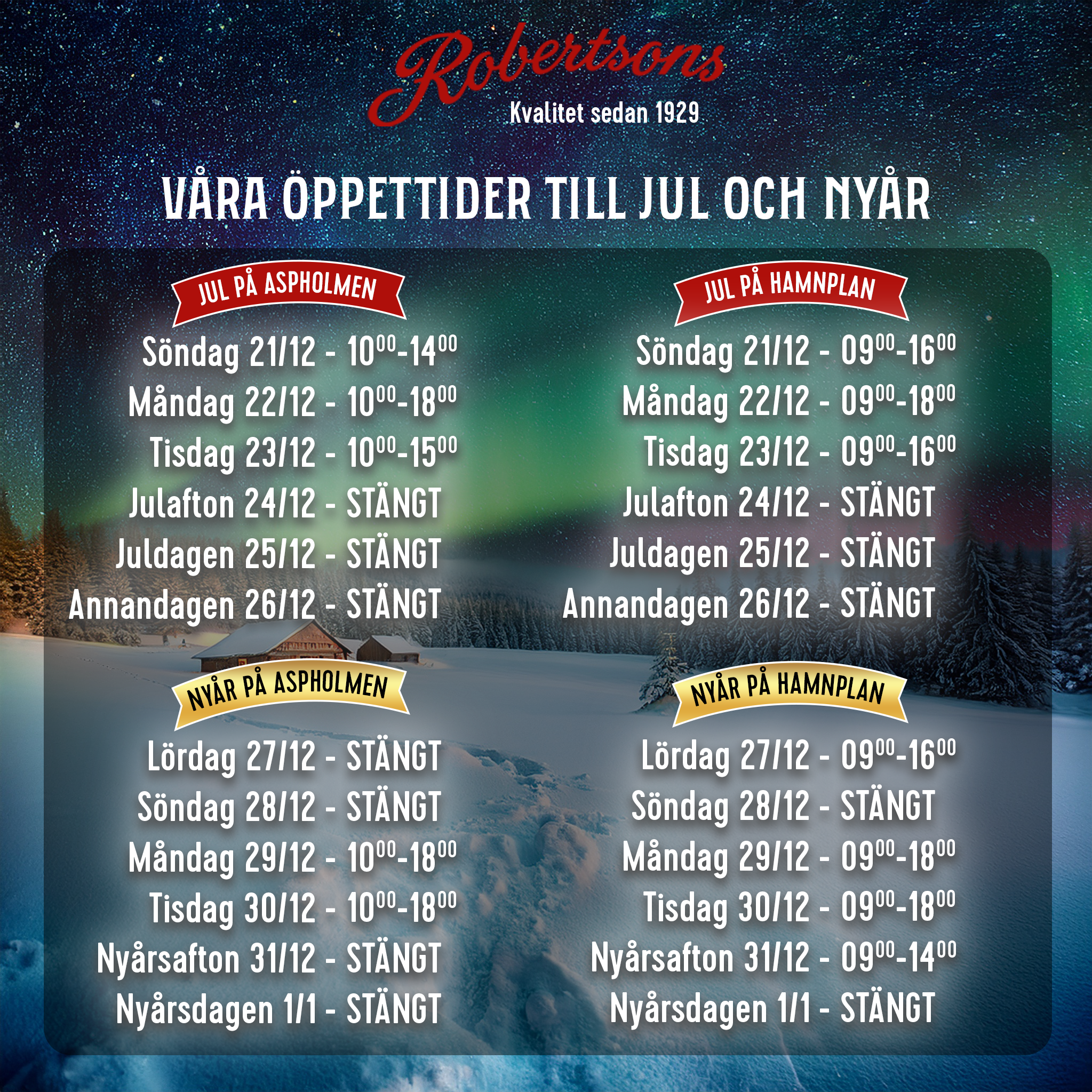 Öppettider jul & nyår