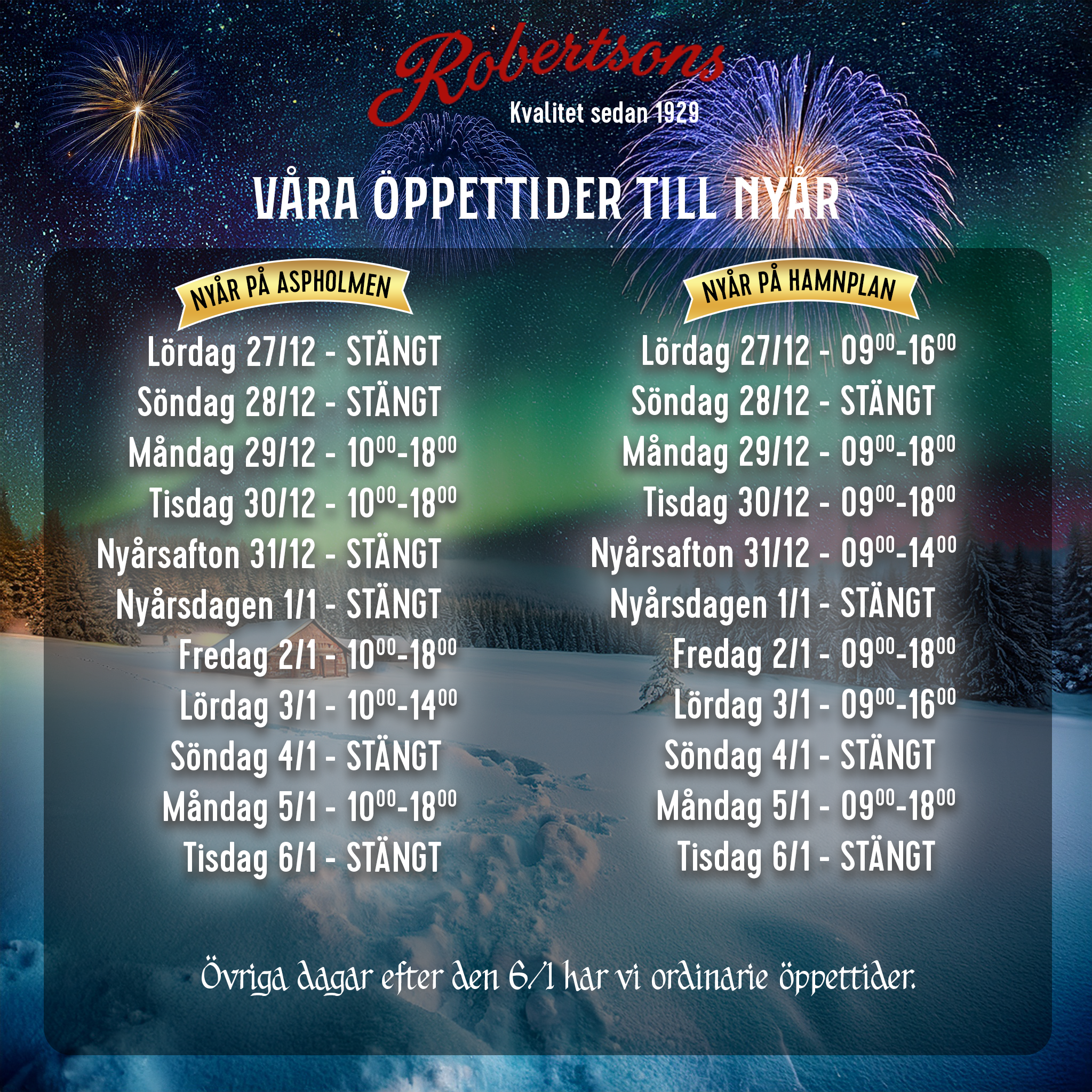 Öppettider under nyårsveckan